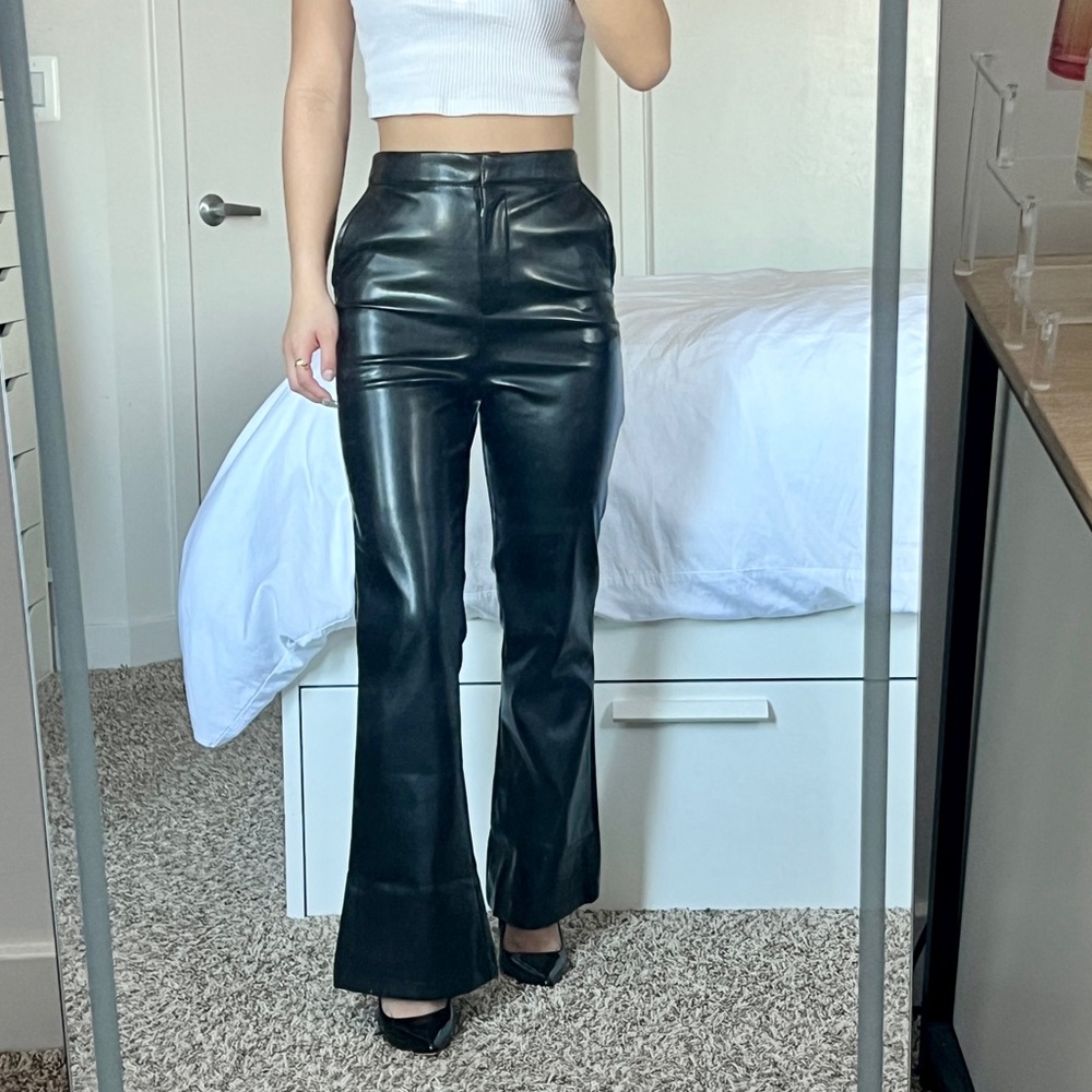 ASOS Design Faux Leather High Waisted Flare Plants Black
